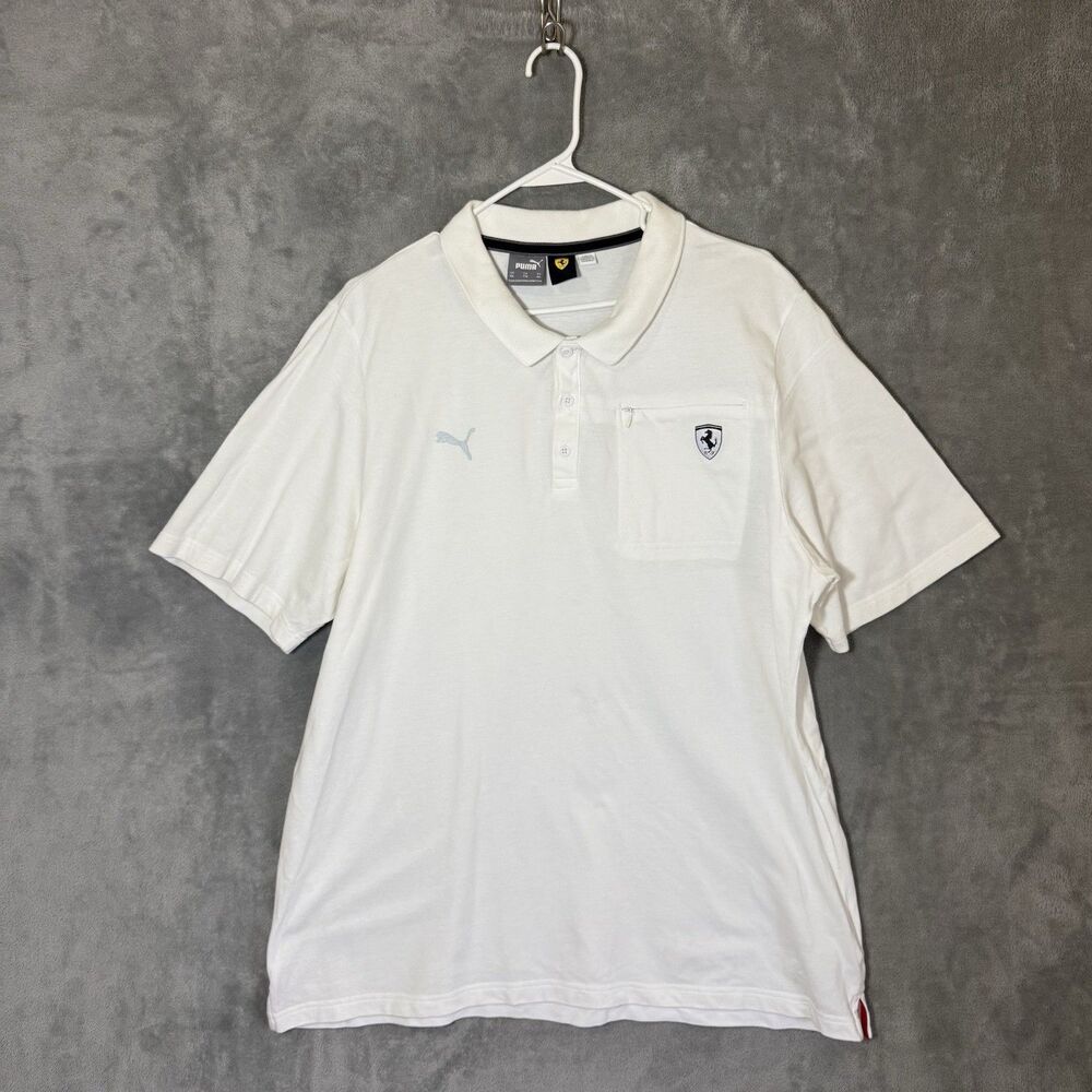 PUMA Scuderia Ferrari Polo Shirt White Men XXL Formula 1 Racing Short Sleeve